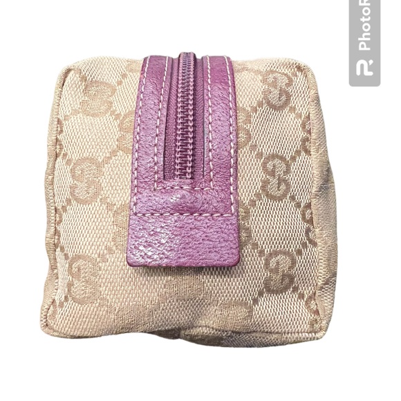 Gucci Canvas Makeup Cosmetic Pouch Bag with Purple Leather Trim EUC - Picture 3 of 10